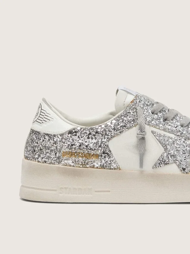 Stardan da donna in pelle bianca e glitter