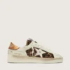 Stardan da donna in pelle bianca e pelle di cavallino leopardata con stella in pelle bianca