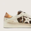 Stardan da donna in pelle bianca e pelle di cavallino leopardata con stella in pelle bianca
