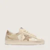Stardan da donna in pelle nappa ecru con stella glitterata dorata e linguetta sul tallone