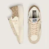 Stardan da donna in pelle nappa ecru con stella glitterata dorata e linguetta sul tallone