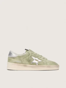 Stardan da donna in pelle scamosciata verde salvia con stella argentata metallizzata