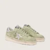Stardan da donna in pelle scamosciata verde salvia con stella argentata metallizzata
