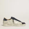 Stardan da uomo in nabuk con stella in pelle metallizzata e linguetta sul tallone in nappa blu