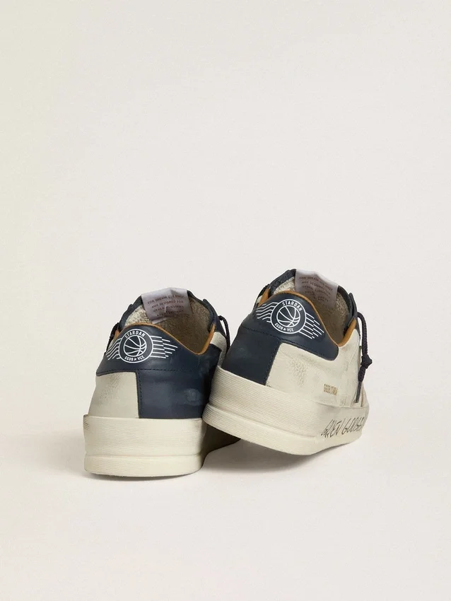 Stardan da uomo in nabuk con stella in pelle metallizzata e linguetta sul tallone in nappa blu