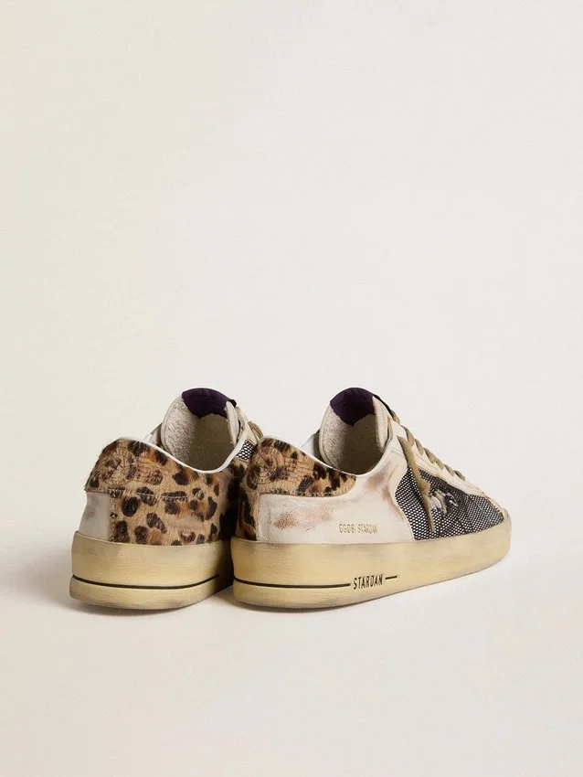 Stardan da uomo in nappa e mesh con linguetta sul tallone in pelle di pony con stampa leopardata