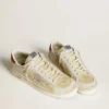 Stardan da uomo in pelle nabuk e pelle crackle con stella in pelle metallizzata argento