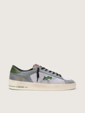 Stardan da uomo in pelle scamosciata blu polvere con stella in pelle verde e linguetta sul tallone