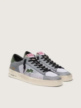 Stardan da uomo in pelle scamosciata blu polvere con stella in pelle verde e linguetta sul tallone