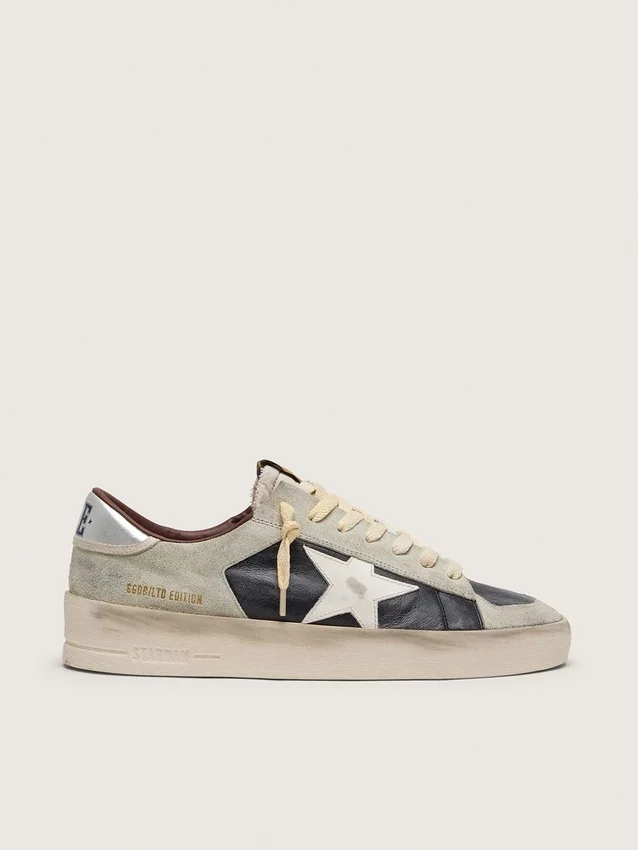 Stardan da uomo in pelle scamosciata e pelle con stella in pelle e linguetta metallica sul tallone