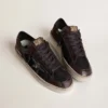 Stardan da uomo in pelle scamosciata marrone e rete nera con stella in pelle bianca e inserti in pelle nappa