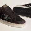 Stardan da uomo in pelle scamosciata marrone e rete nera con stella in pelle bianca e inserti in pelle nappa