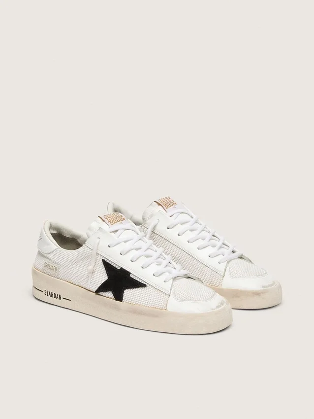 Stardan da uomo in rete bianca con stella in pelle scamosciata nera