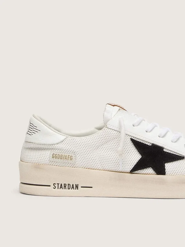 Stardan da uomo in rete bianca con stella in pelle scamosciata nera