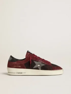 Stardan da uomo in rete nera e pelle scamosciata bordeaux con stella in pelle bianca