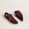 Stardan da uomo in rete nera e pelle scamosciata bordeaux con stella in pelle bianca
