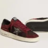 Stardan da uomo in rete nera e pelle scamosciata bordeaux con stella in pelle bianca