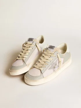 Stardan in nappa grigia e mesh bianco con stella in pelle grigia
