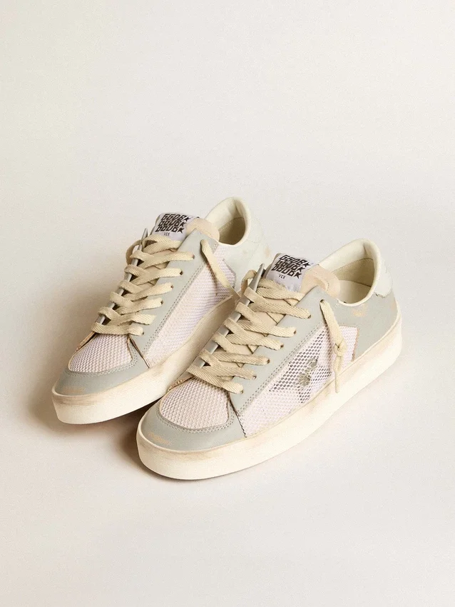 Stardan in nappa grigia e mesh bianco con stella in pelle grigia