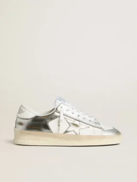 Stardan in pelle argentata con linguetta bianca sul tallone
