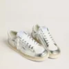 Stardan in pelle argentata con linguetta bianca sul tallone