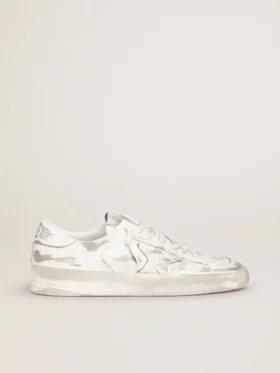 Stardan in pelle bianca con stella e linguetta sul tallone in pelle bianca