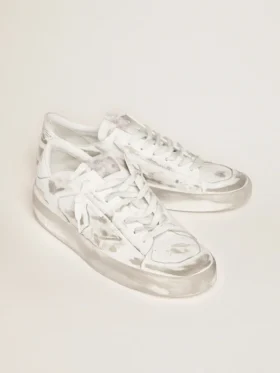 Stardan in pelle bianca con stella e linguetta sul tallone in pelle bianca