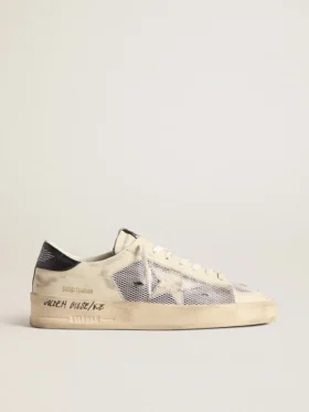 Stardan in pelle bianca e mesh con stella in pelle bianca