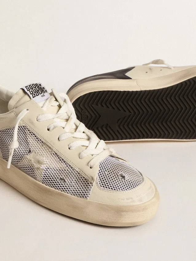 Stardan in pelle bianca e mesh con stella in pelle bianca