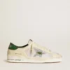 Stardan in pelle scamosciata bianca e mesh con stella in pelle verde e linguetta sul tallone