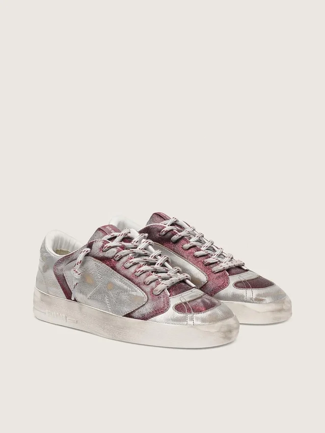 Stardan LAB da uomo in pelle bordeaux e argento con glitter