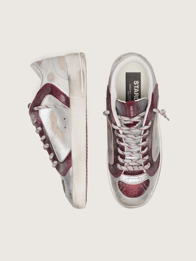Stardan LAB da uomo in pelle bordeaux e argento con glitter