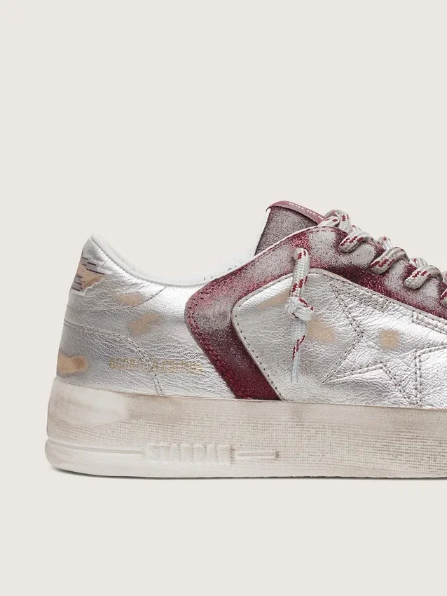 Stardan LAB da uomo in pelle bordeaux e argento con glitter