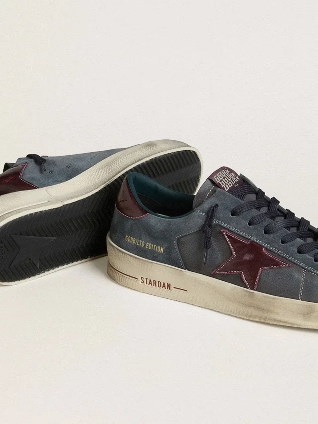 Stardan LTD da uomo in nabuk antracite e pelle scamosciata blu con stella in pelle metallizzata