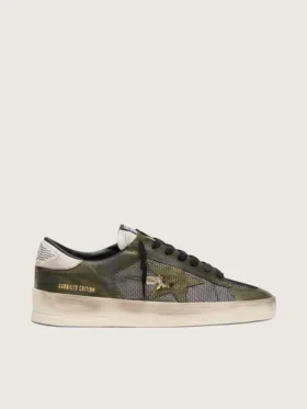 Stardan LTD da uomo in pelle bianca e verde oliva con rete nera e stella in pelle gialla