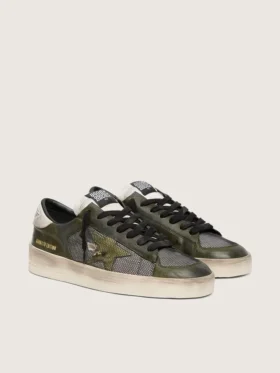 Stardan LTD da uomo in pelle bianca e verde oliva con rete nera e stella in pelle gialla