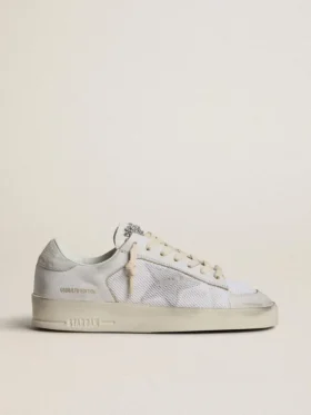 Stardan LTD in pelle bianca con stella e linguetta sul tallone in pelle scamosciata grigio ghiaccio