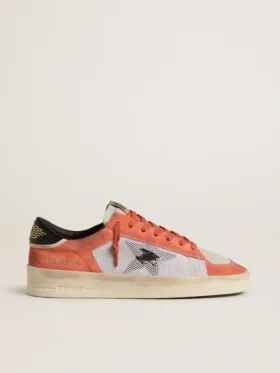 Stardan LTD in pelle scamosciata color corallo e rete con stella in pelle nera