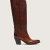 Stivali alti da donna Wish Star in pelle marrone con ricami floreali