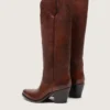 Stivali alti da donna Wish Star in pelle marrone con ricami floreali