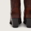 Stivali alti da donna Wish Star in pelle marrone con ricami floreali