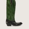 Stivali alti da donna Wish Star in pelle nera con gambale in pelle verde e ricami bianchi
