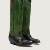 Stivali alti da donna Wish Star in pelle nera con gambale in pelle verde e ricami bianchi