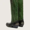 Stivali alti da donna Wish Star in pelle nera con gambale in pelle verde e ricami bianchi