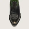 Stivali alti da donna Wish Star in pelle nera con gambale in pelle verde e ricami bianchi