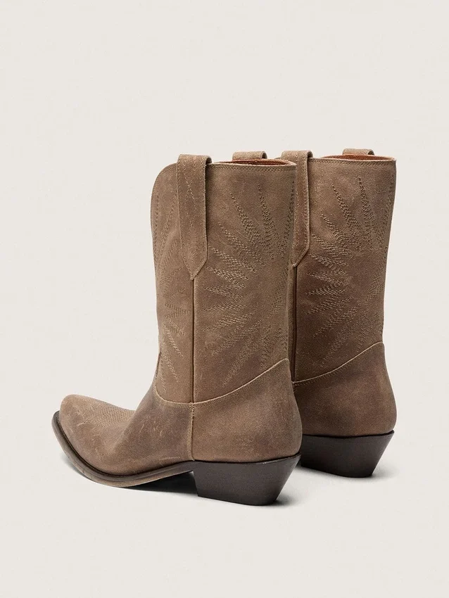 Stivali bassi da donna Wish Star in pelle scamosciata grigia con ricamo a forma di stella