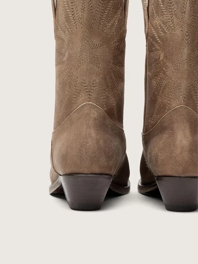 Stivali bassi da donna Wish Star in pelle scamosciata grigia con ricamo a forma di stella