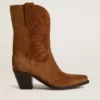 Stivali bassi Wish Star in pelle scamosciata color cognac con stella ricamata tono su tono