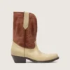 Stivali da donna Wish Star in pelle beige e marrone con ricami