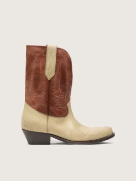Stivali da donna Wish Star in pelle beige e marrone con ricami